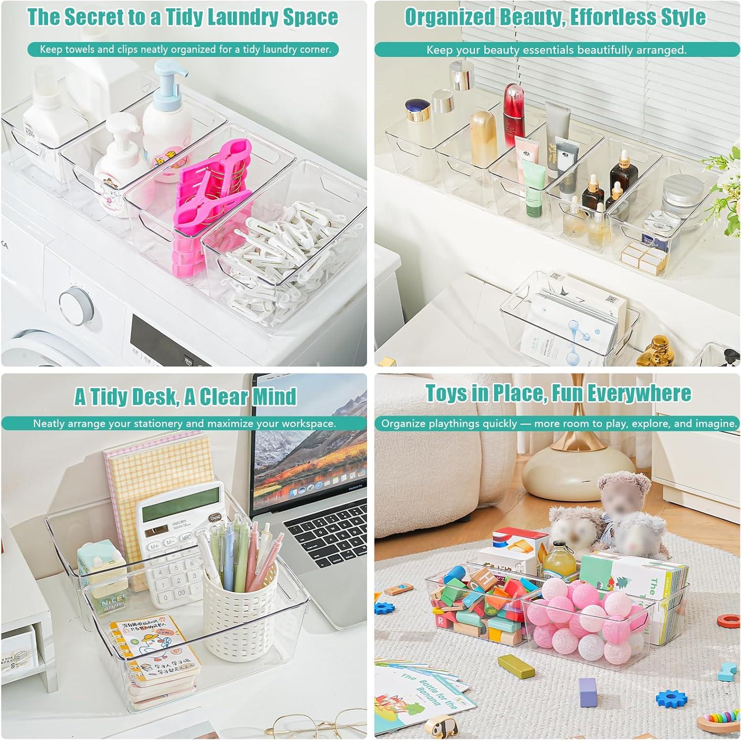 Paquete de 12 Bins de Almacenamiento Acrílico Transparente 23.6x13.2cm