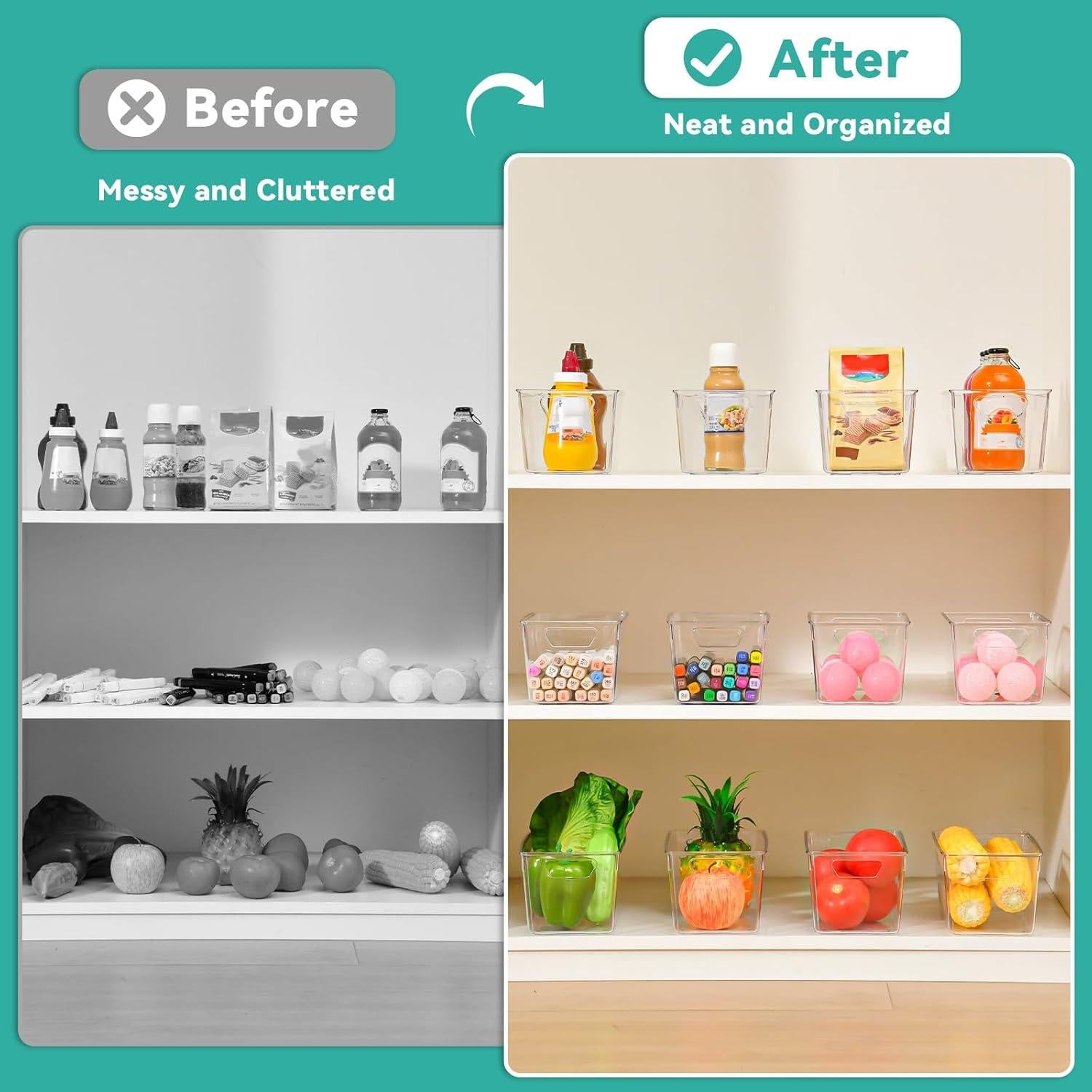 Paquete de 12 Bins de Almacenamiento Acrílico Transparente 23.6x13.2cm