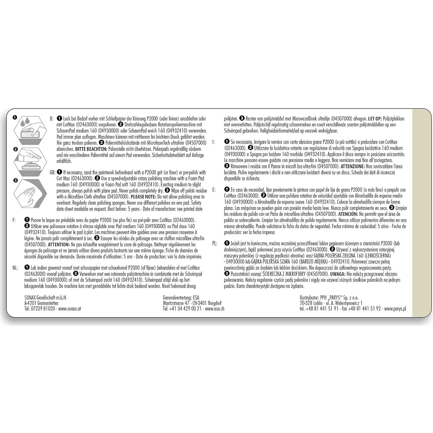 Pulidor Sonax Acabado Perfecto 250 mL - Elimina Rayones