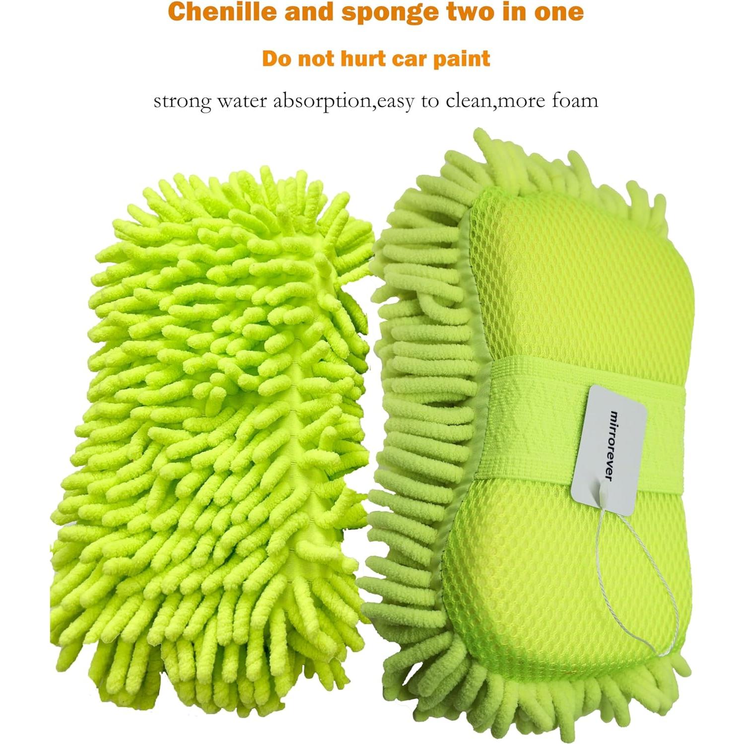 Esponja de Lavado de Coche Microfibra Chenille 2 Paquete Verde