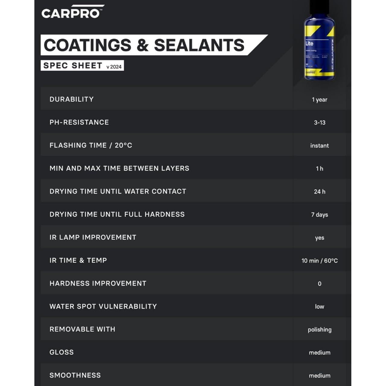 Recubrimiento Cerámico CARPRO CQUARTZ Lite 100mL - Sio2/Tio2
