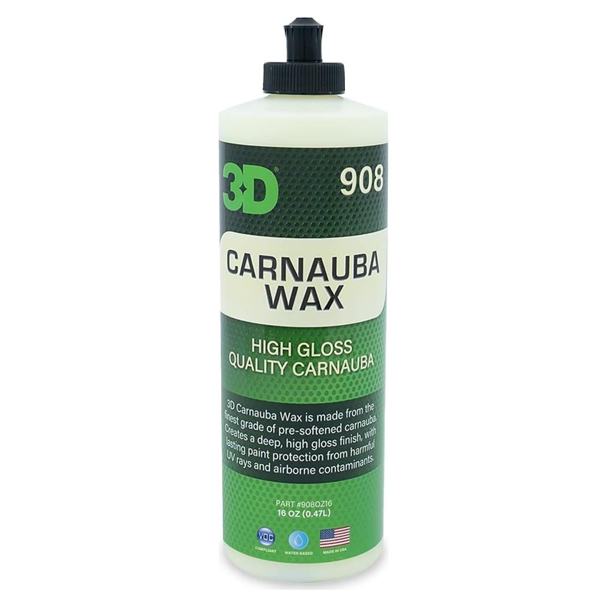 Cera Carnauba 3D Líquida 16 oz - Brillo y Protección UV