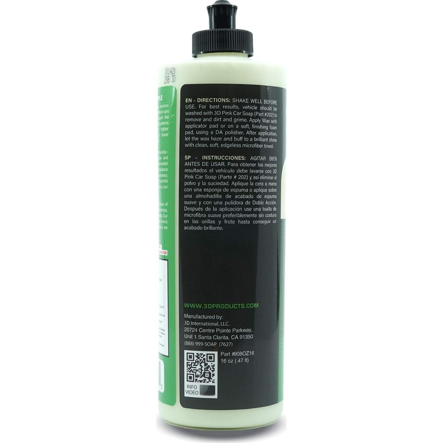 Cera Carnauba 3D Líquida 16 oz - Brillo y Protección UV