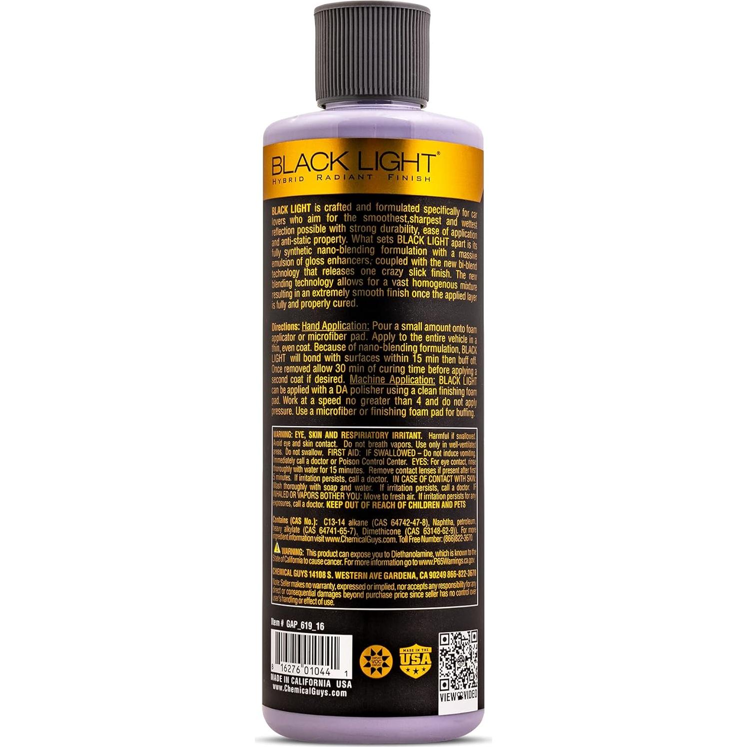 Glaseado y Sellador Chemical Guys Black Light 473 ml - Brillo y Protección para Autos Oscuros