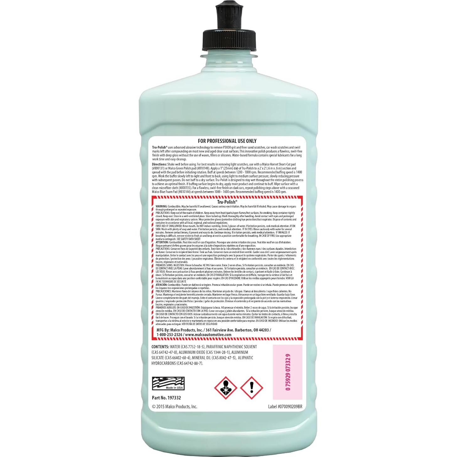 Malco Tru-Polish Pulidor Automotriz 0.95 L - Removedor Rayones