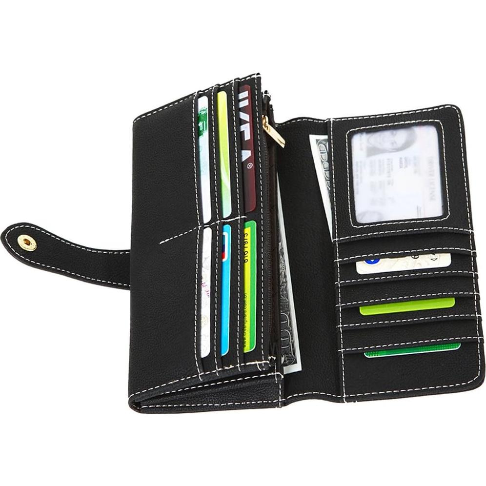 Cartera Bifold de Cuero Vegano para Mujeres 17 Ranuras