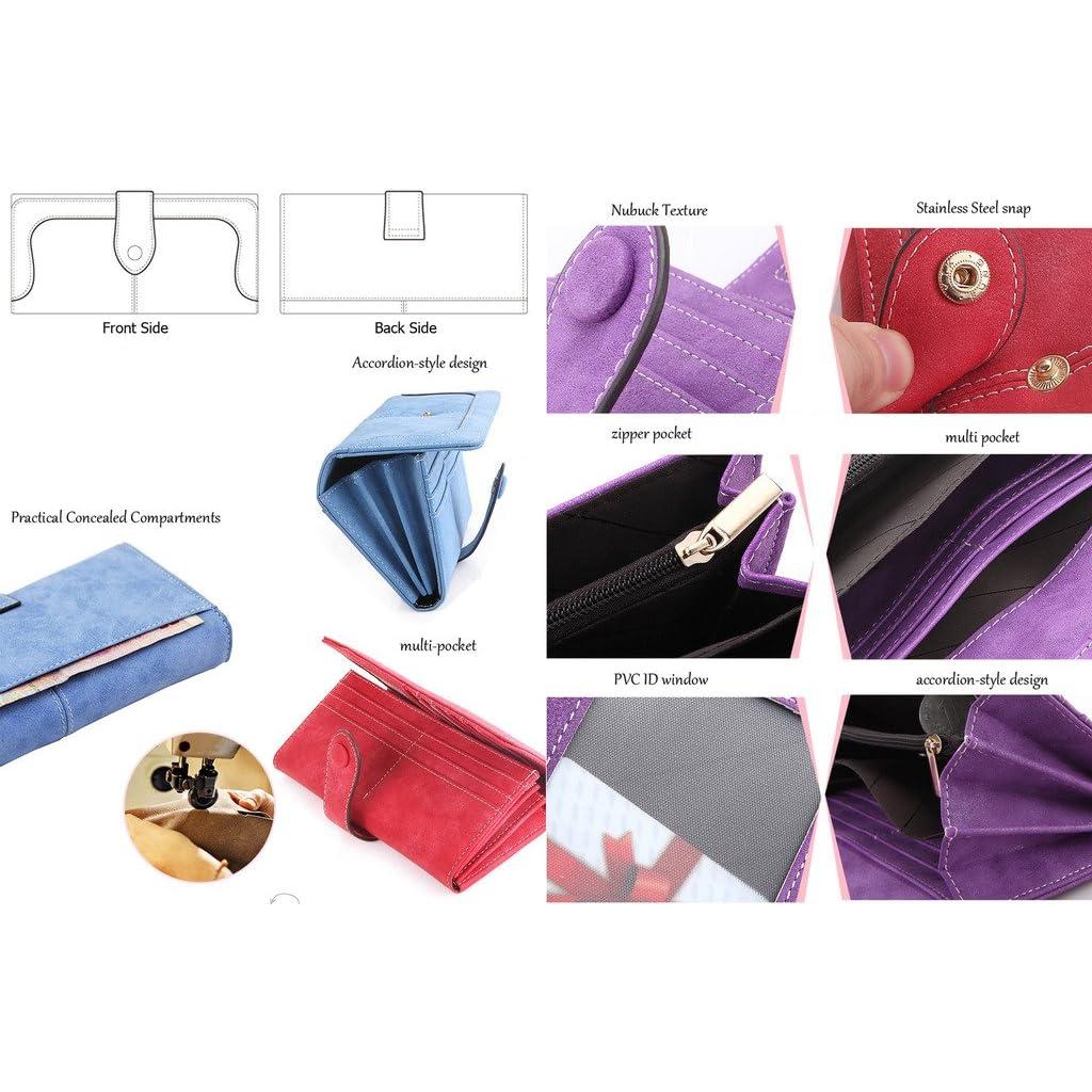 Cartera Bifold de Cuero Vegano para Mujeres 17 Ranuras