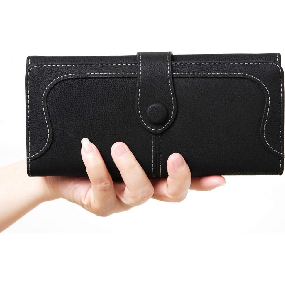 Cartera Bifold de Cuero Vegano para Mujeres 17 Ranuras