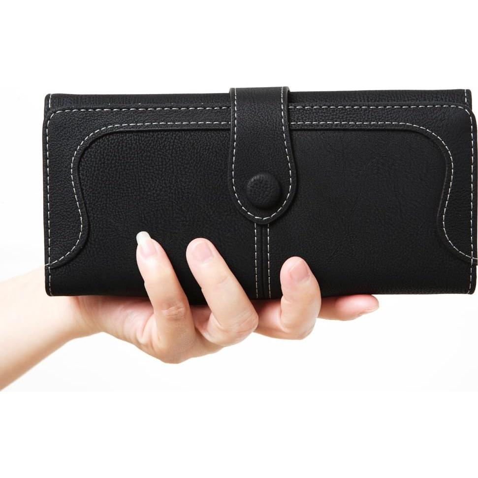 Cartera Bifold de Cuero Vegano para Mujeres 17 Ranuras