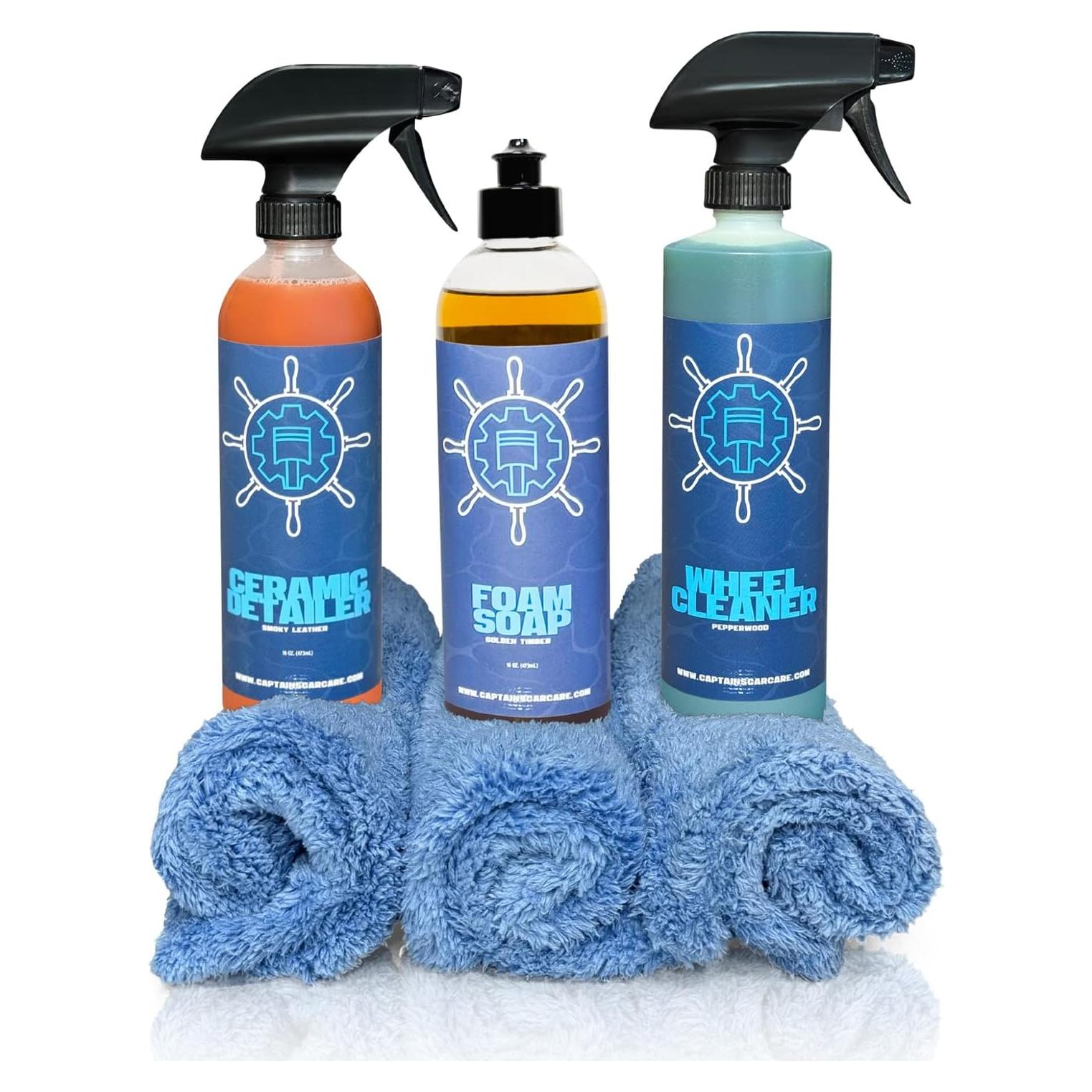 Kit de limpieza exterior Captain's Car Care - Jabón, Limpiador y Spray cerámico