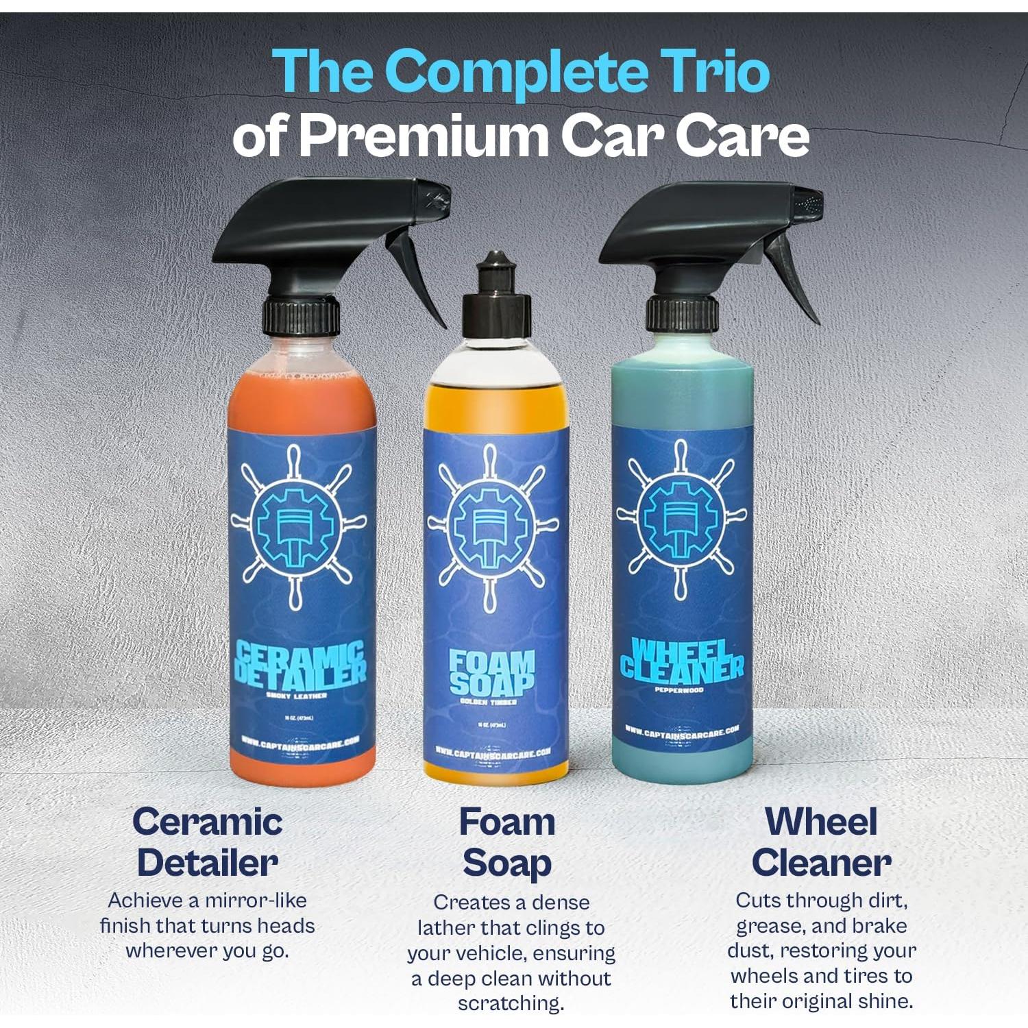 Kit de limpieza exterior Captain's Car Care - Jabón, Limpiador y Spray cerámico