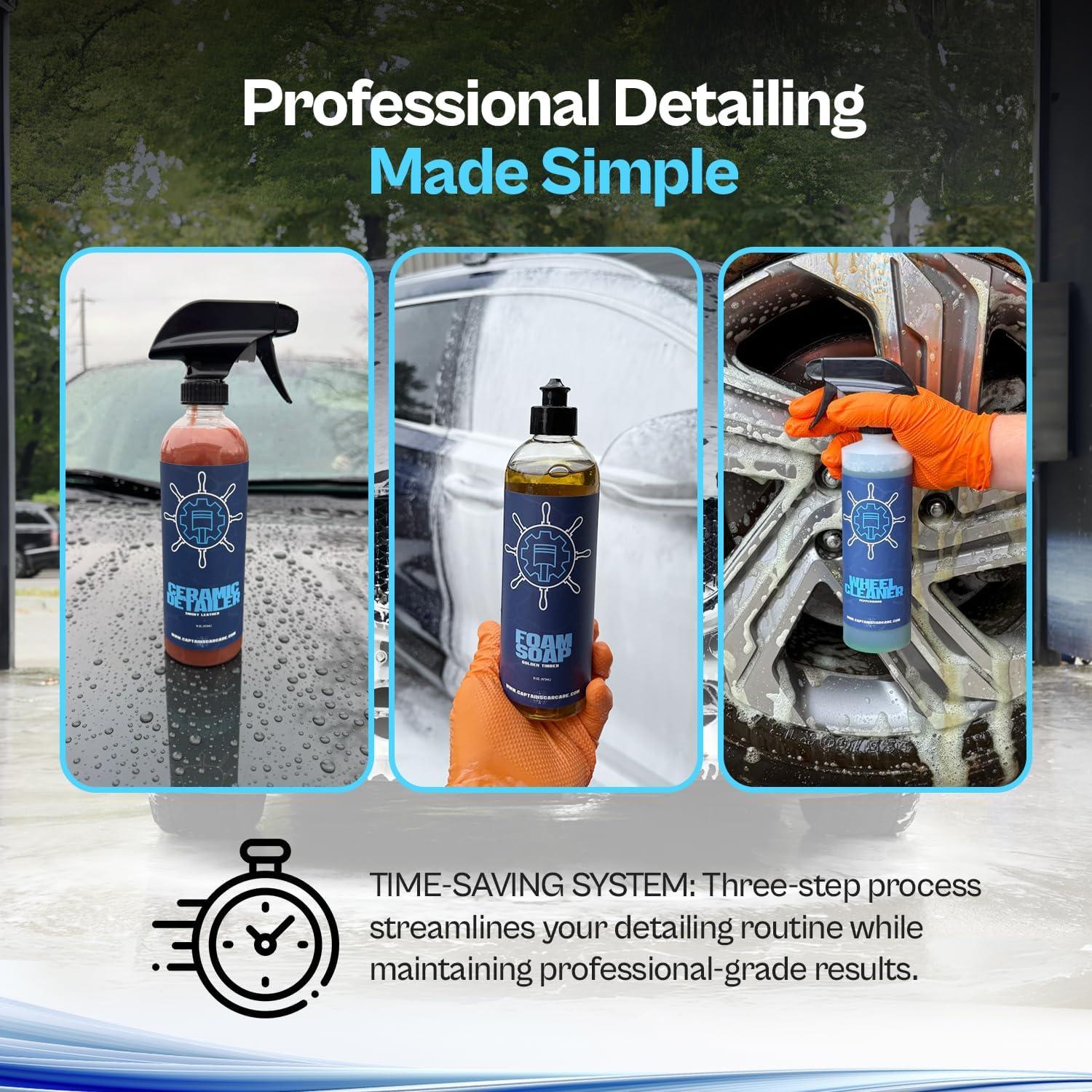 Kit de limpieza exterior Captain's Car Care - Jabón, Limpiador y Spray cerámico