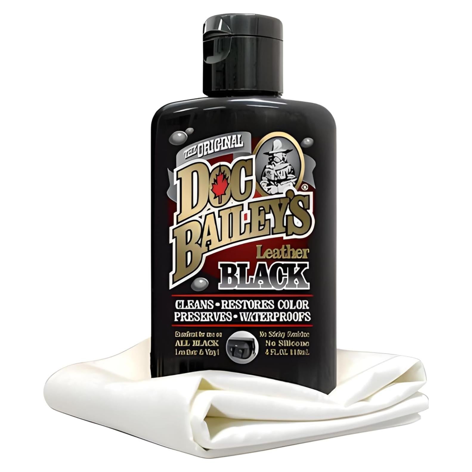 Kit de Detalle de Cuero Negro Doc Baileys 4oz - Limpia, Acondiciona, Recolorea e Impermeabiliza