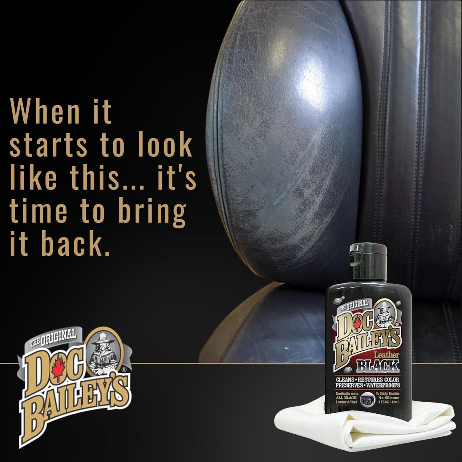 Kit de Detalle de Cuero Negro Doc Baileys 4oz - Limpia, Acondiciona, Recolorea e Impermeabiliza