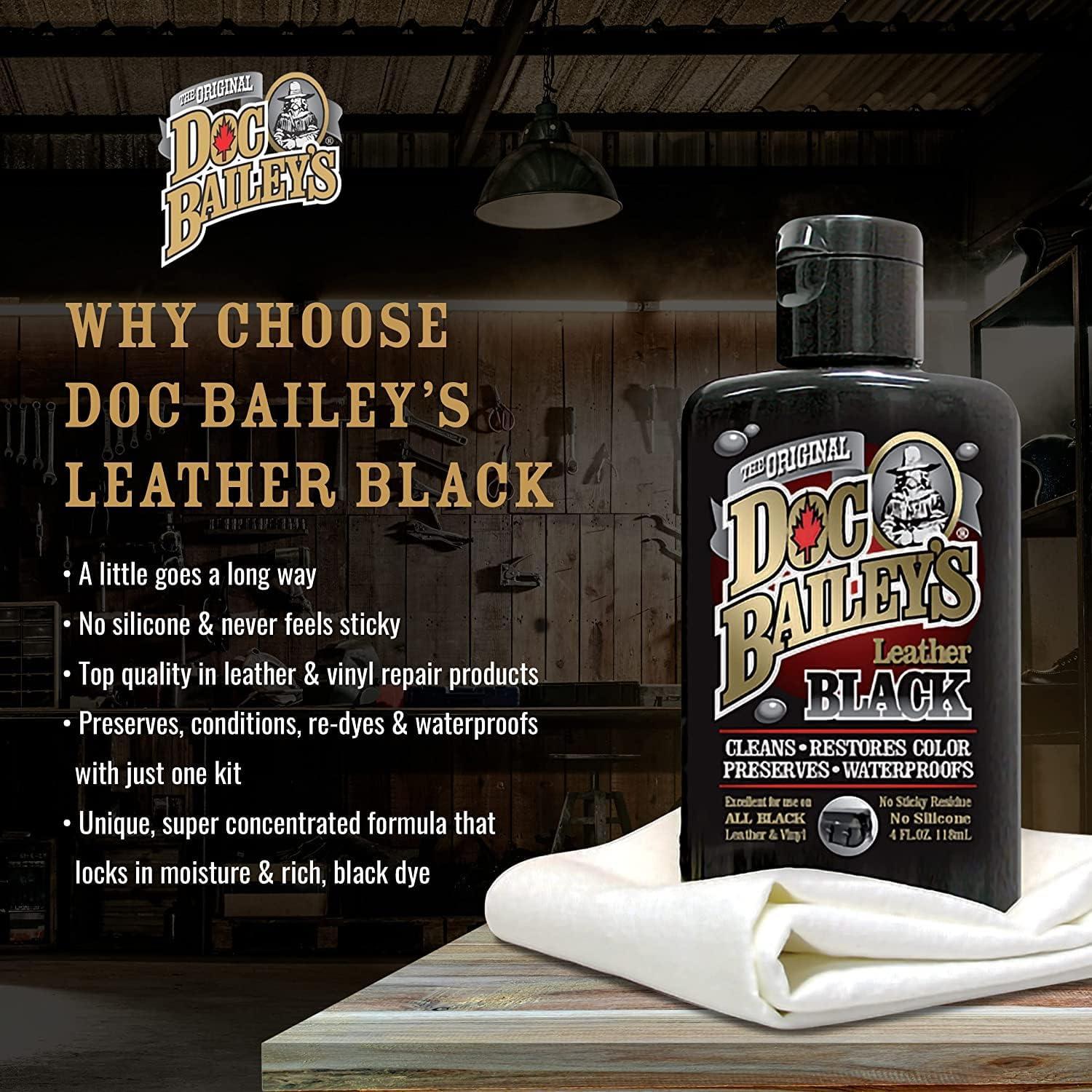 Kit de Detalle de Cuero Negro Doc Baileys 4oz - Limpia, Acondiciona, Recolorea e Impermeabiliza
