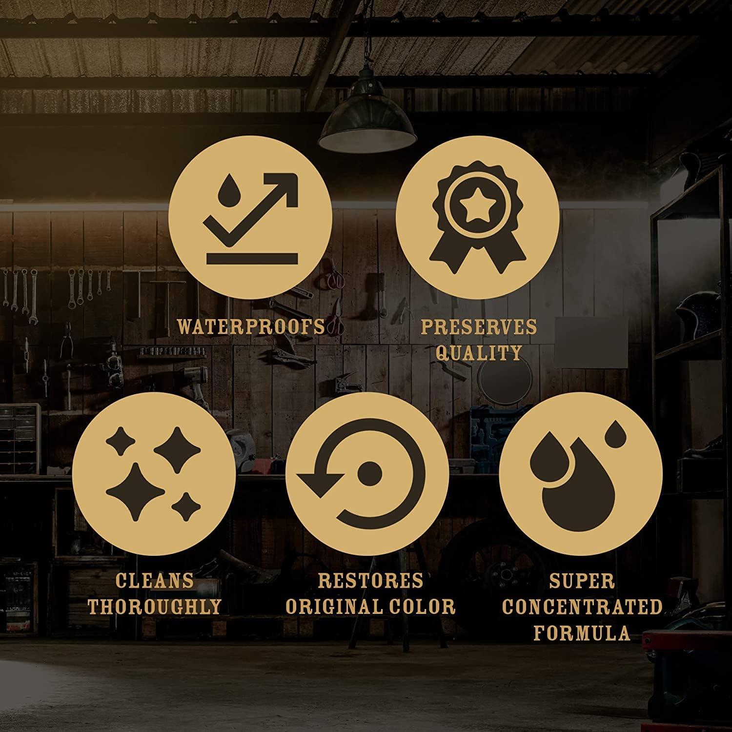 Kit de Detalle de Cuero Negro Doc Baileys 4oz - Limpia, Acondiciona, Recolorea e Impermeabiliza