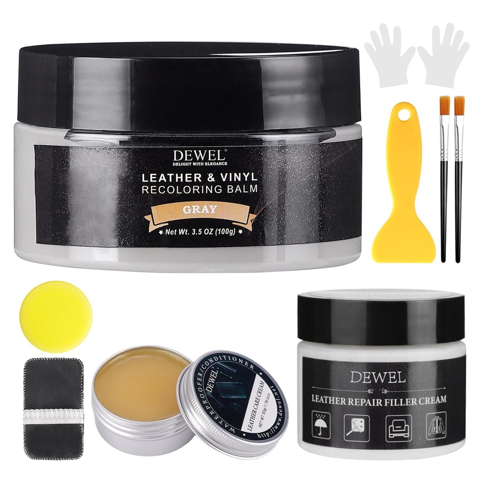 Bálsamo de Recoloración de Cuero DEWEL Gris 290g - Kit Reparación