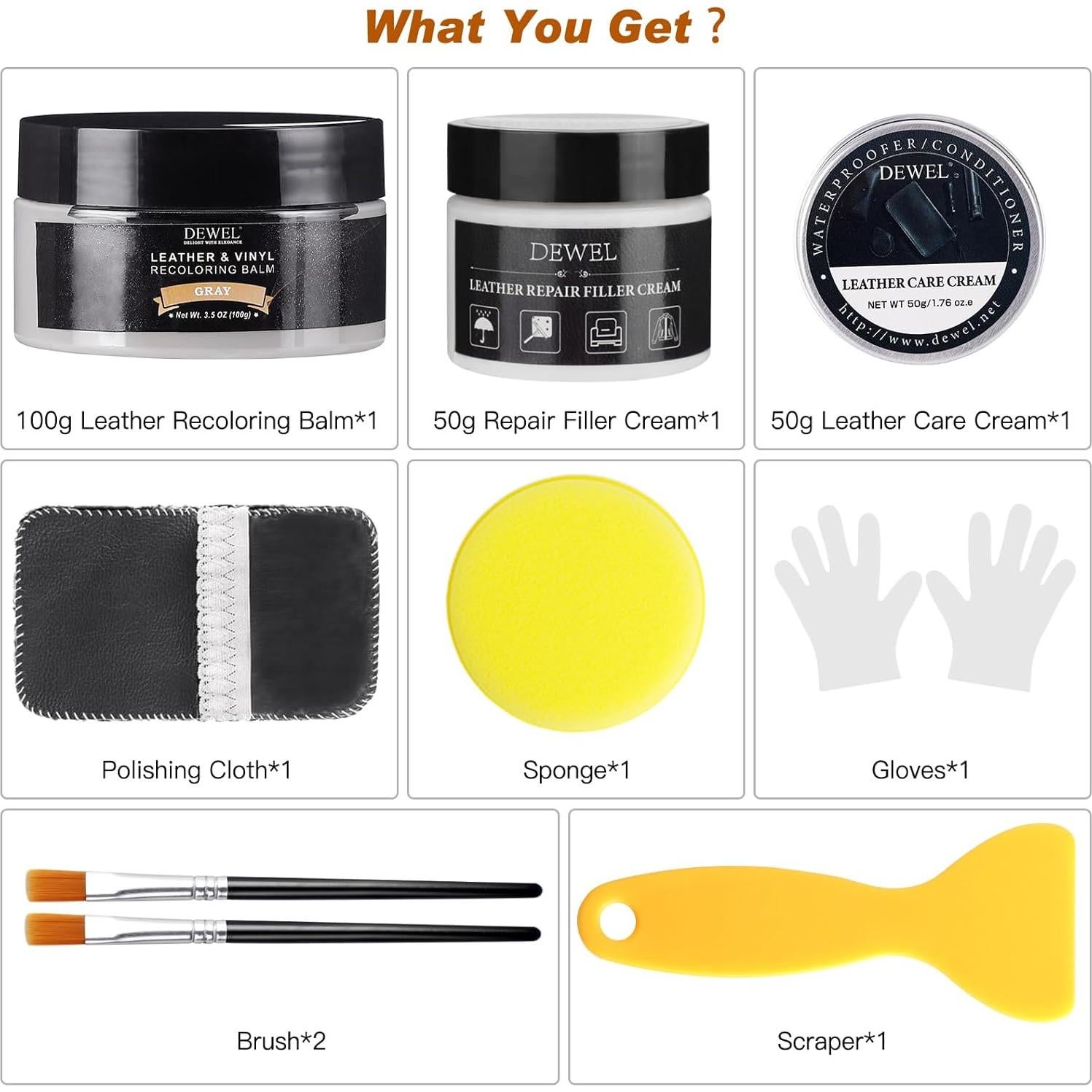 Bálsamo de Recoloración de Cuero DEWEL Gris 290g - Kit Reparación