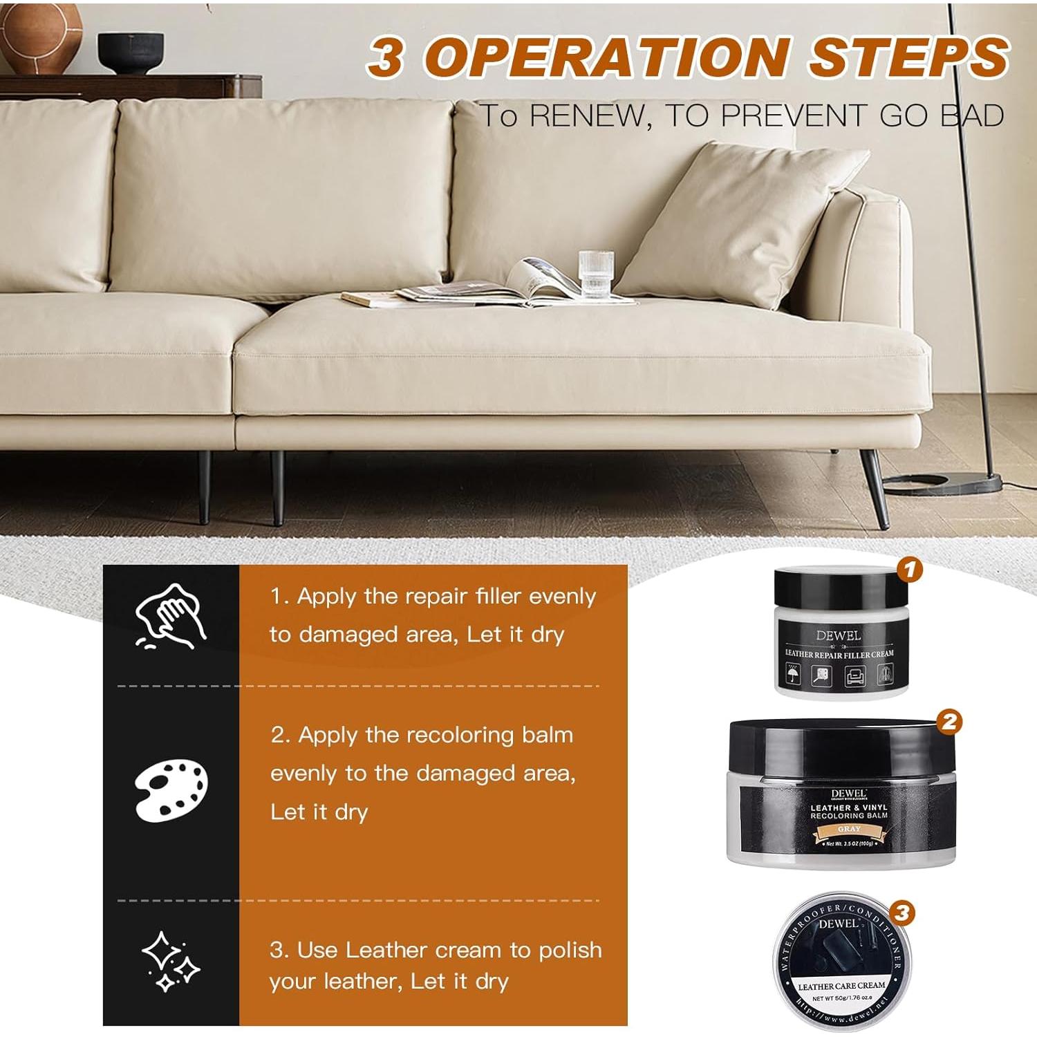 Bálsamo de Recoloración de Cuero DEWEL Gris 290g - Kit Reparación