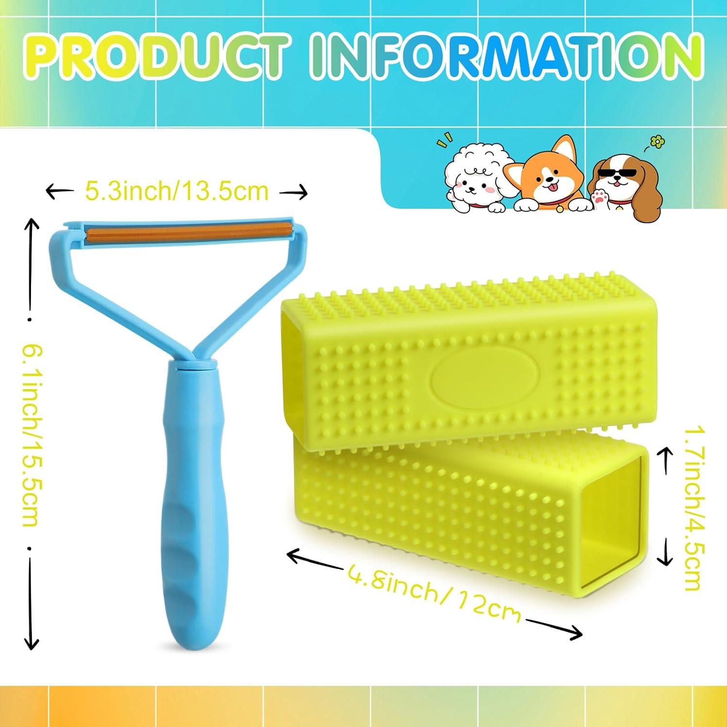 Juego Quitapelos para Mascotas Honeydak - 2 Cepillos Silicona y 1 Raspador