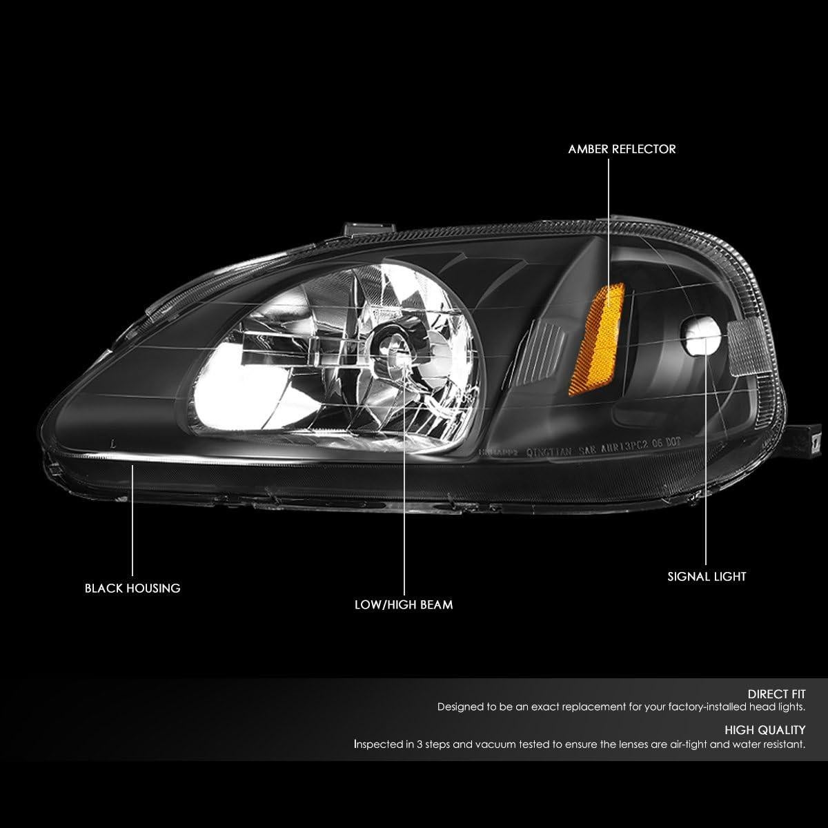 Faros LED DNA MOTORING para Honda Civic 1999-2000, Negro/Ámbar