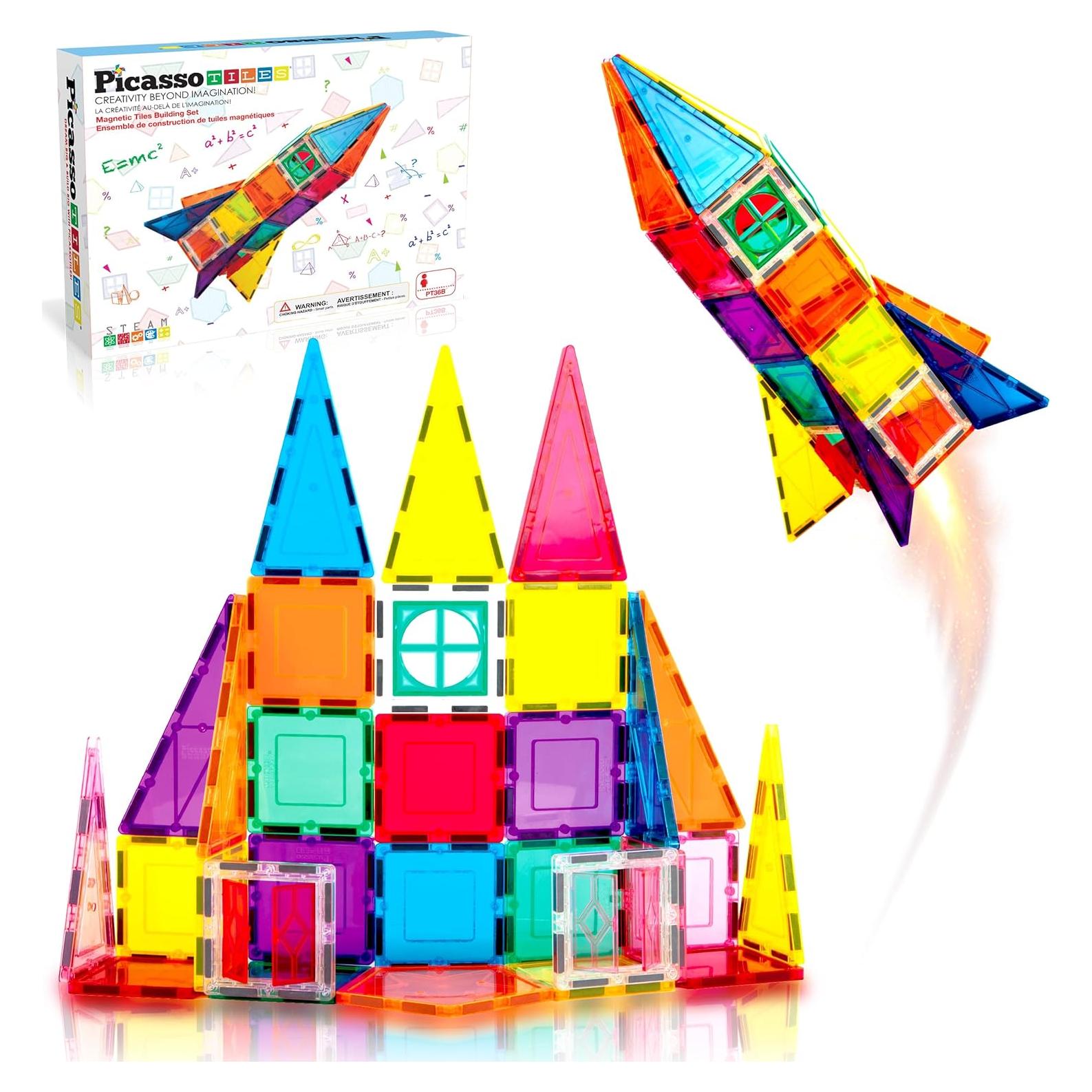 PicassoTiles 36 Piezas Juego Magnético Cohete STEM 3+
