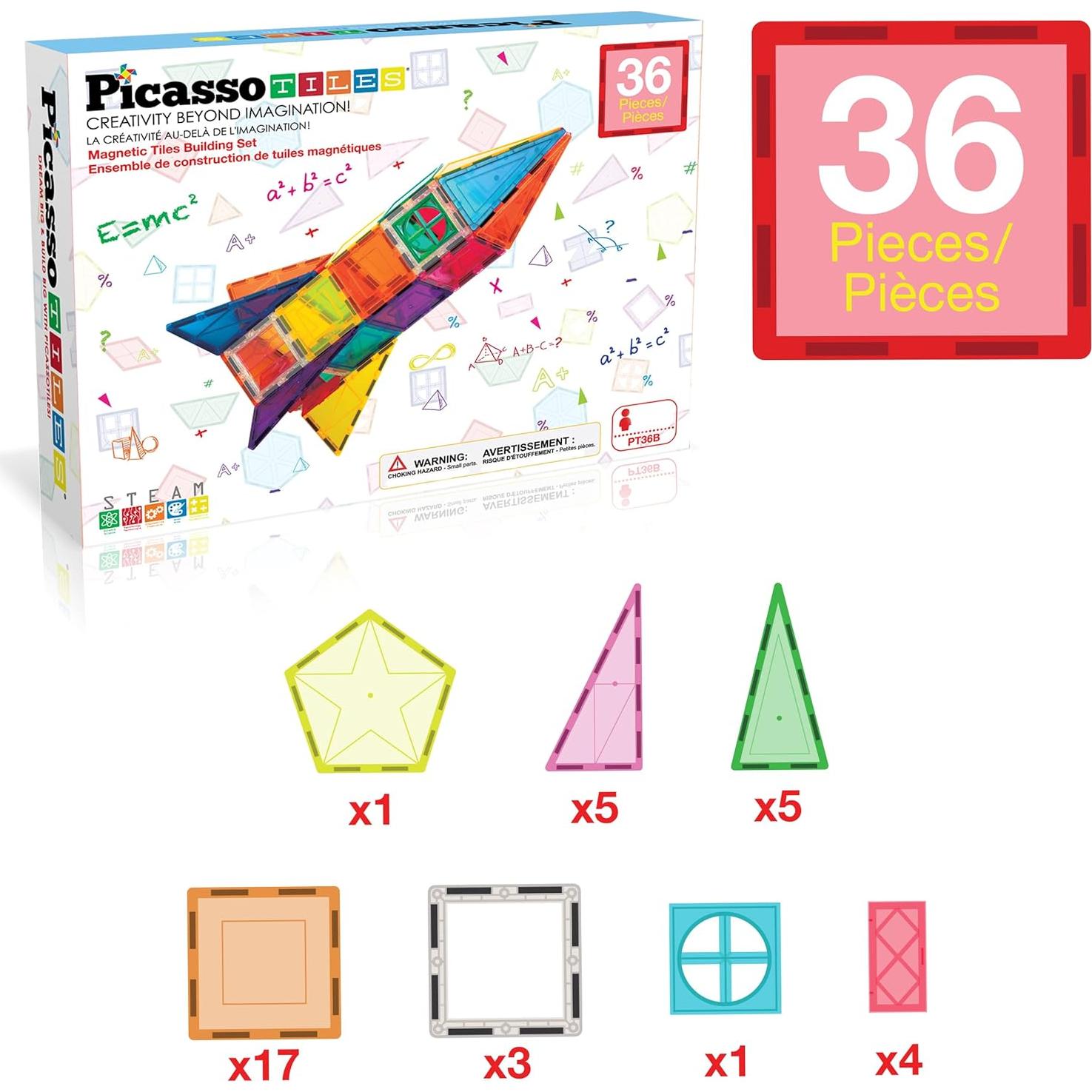 PicassoTiles 36 Piezas Juego Magnético Cohete STEM 3+