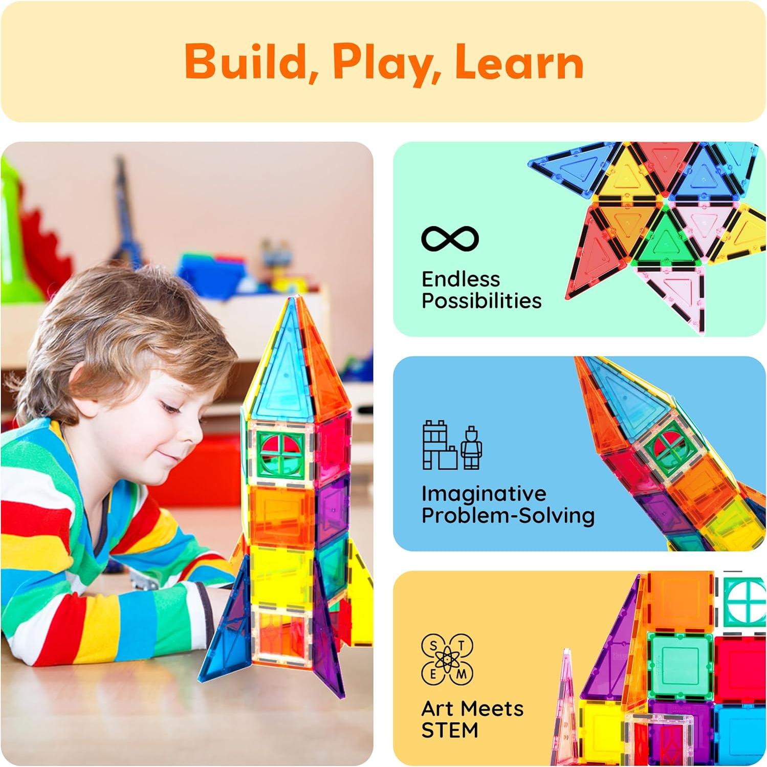 PicassoTiles 36 Piezas Juego Magnético Cohete STEM 3+