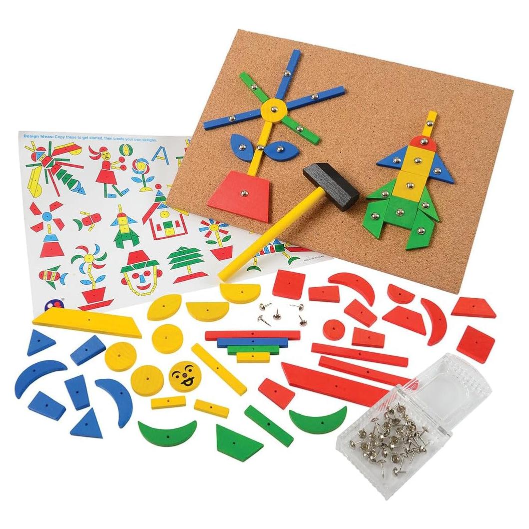 Kit de Diseño Montessori STEM - Martillo, Clavos y 60 Azulejos