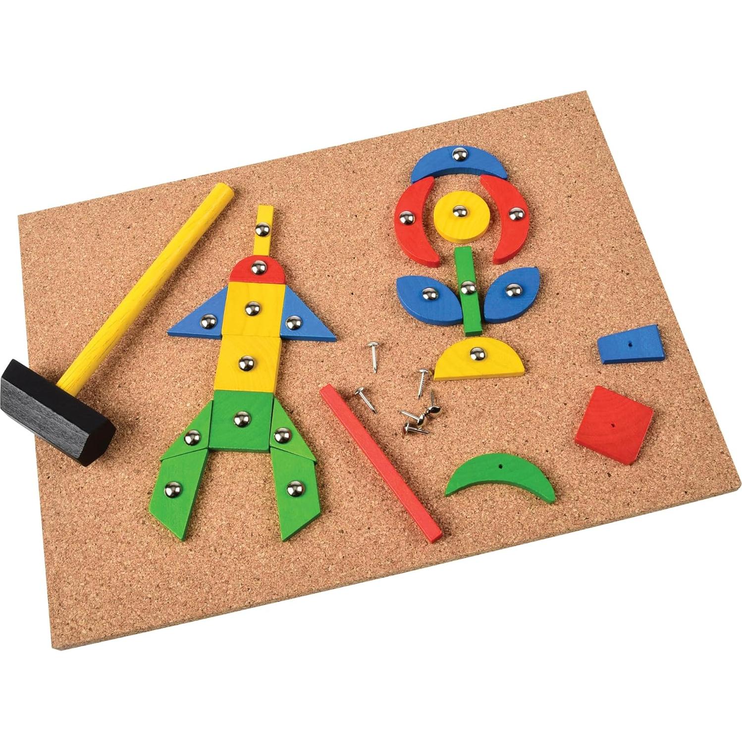 Kit de Diseño Montessori STEM - Martillo, Clavos y 60 Azulejos