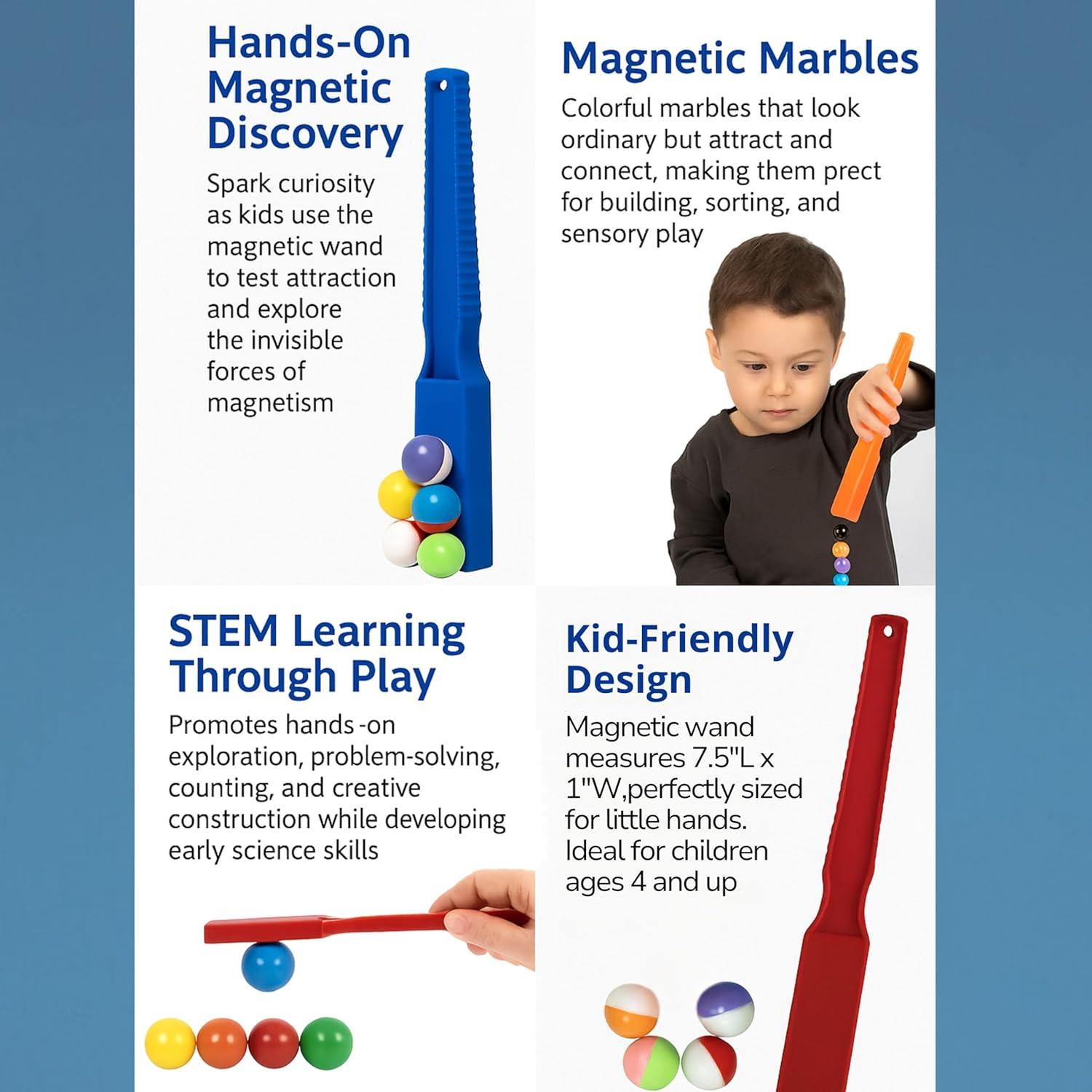 Varita Magnética con 5 Canicas - Juguete STEM para Niños 4+