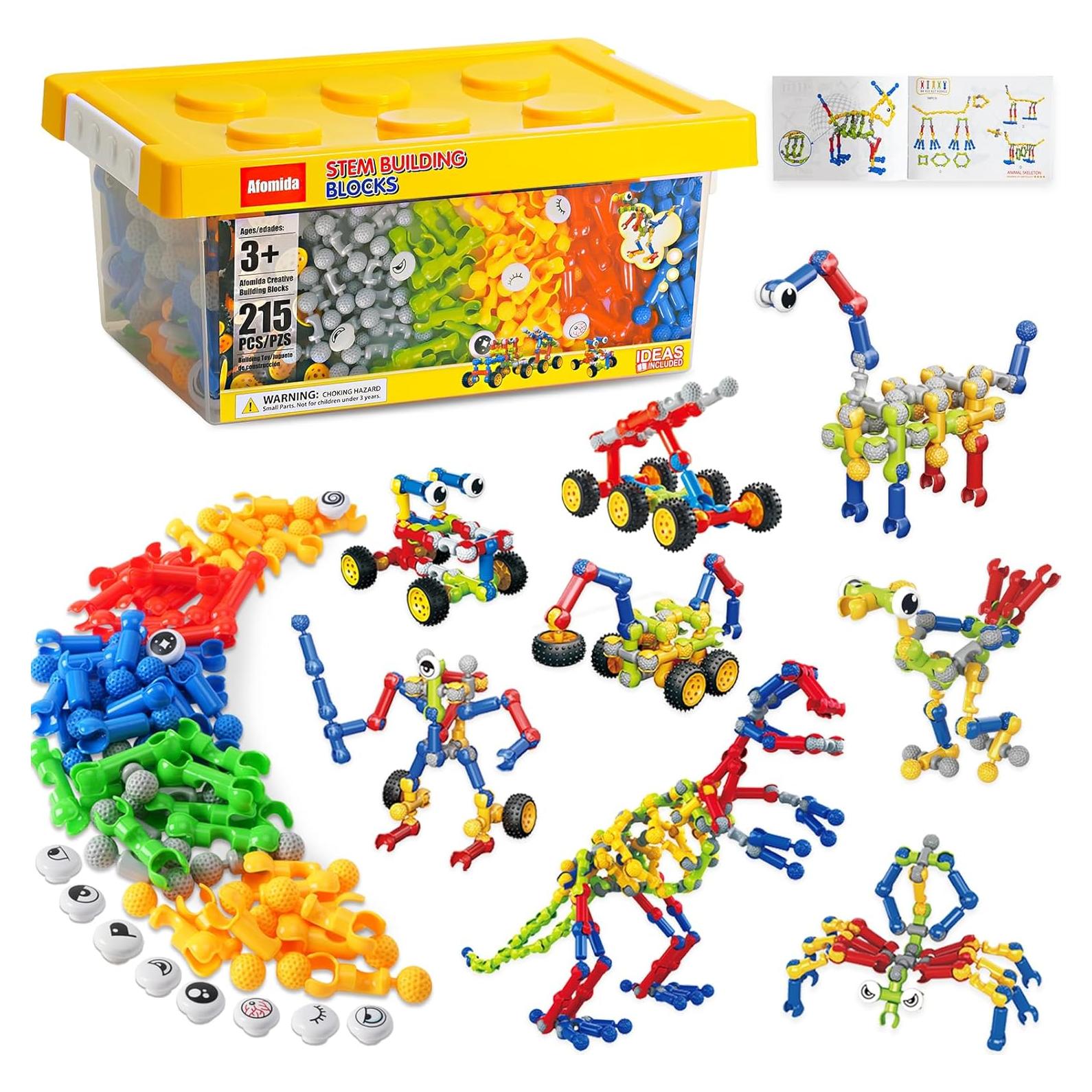 Set de 215 Piezas de Bloques de Construcción Afomida - Juguete Educativo para Niños de 3 a 7 Años
