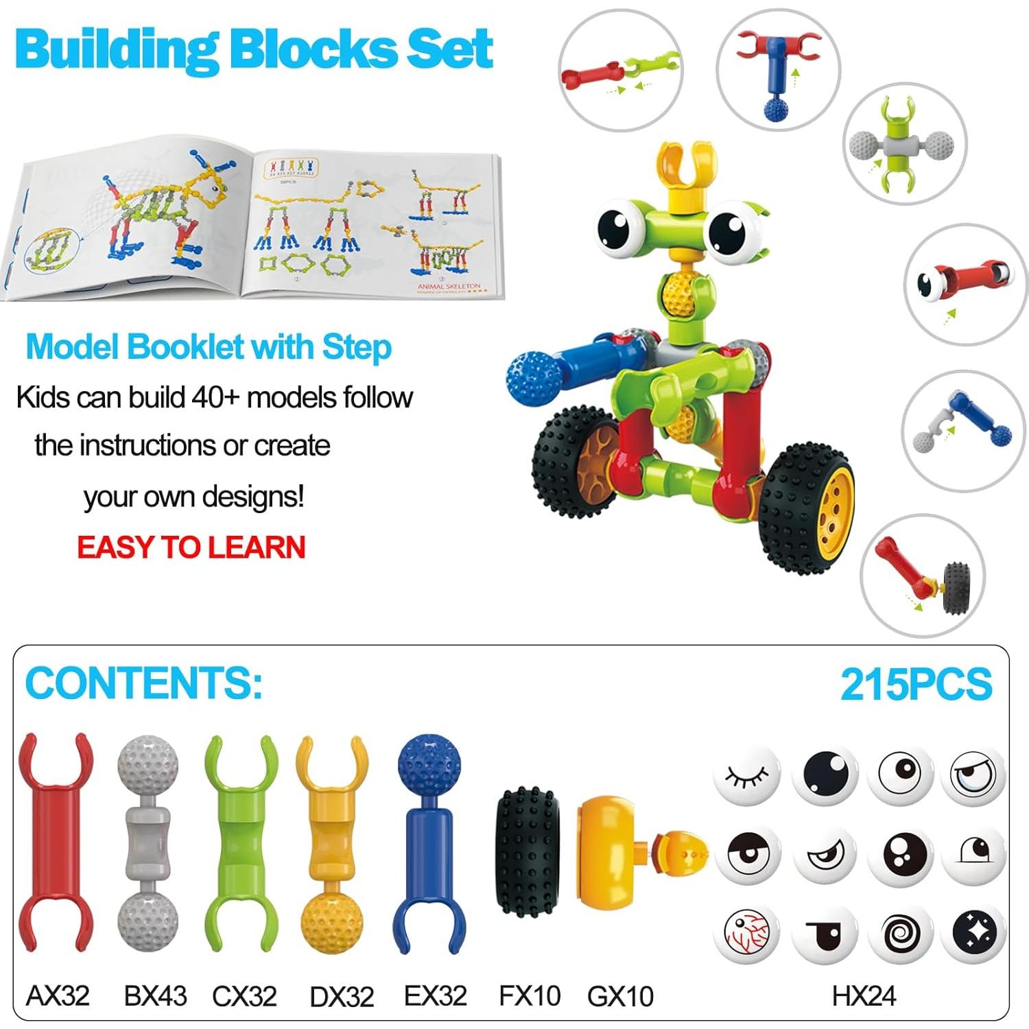 Set de 215 Piezas de Bloques de Construcción Afomida - Juguete Educativo para Niños de 3 a 7 Años
