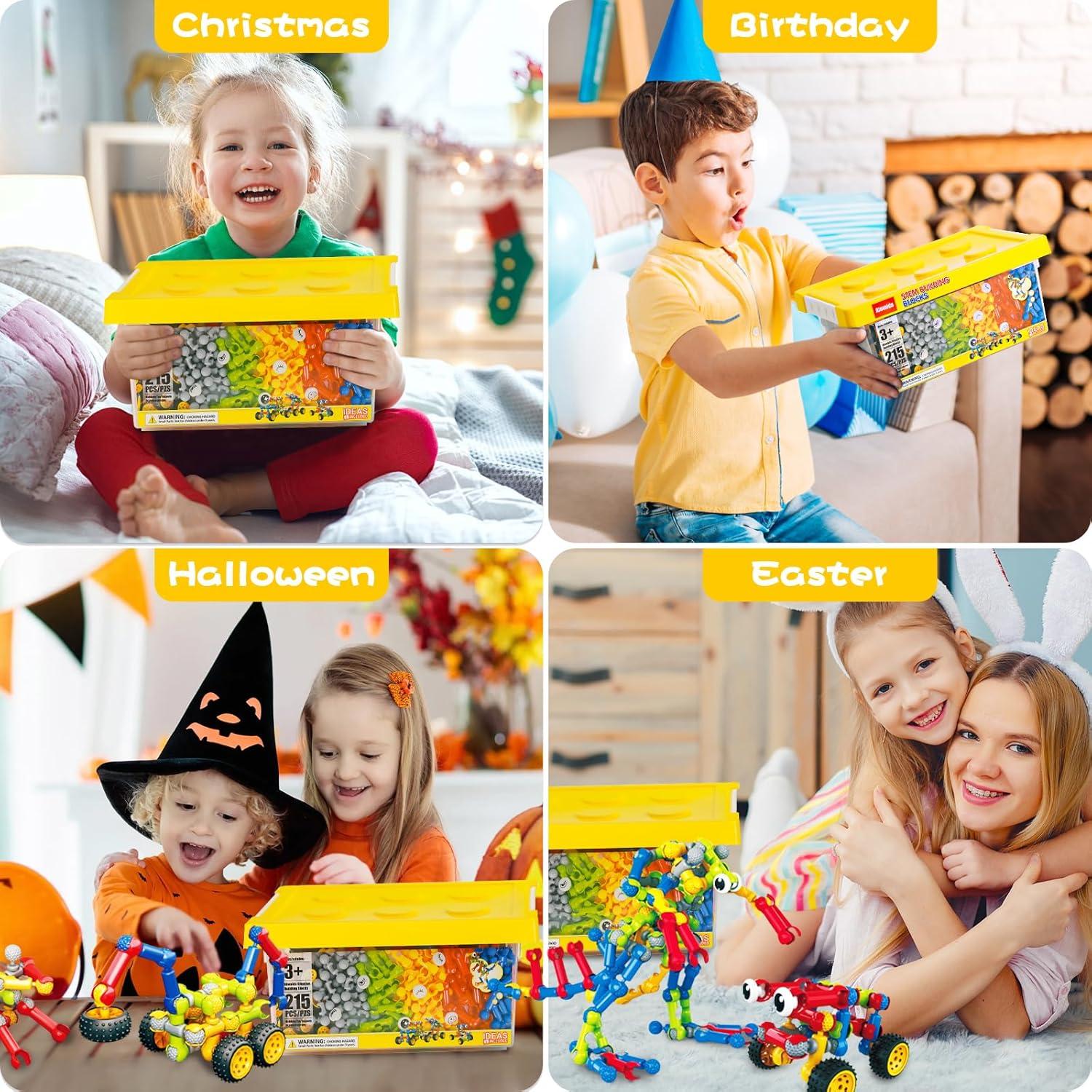 Set de 215 Piezas de Bloques de Construcción Afomida - Juguete Educativo para Niños de 3 a 7 Años