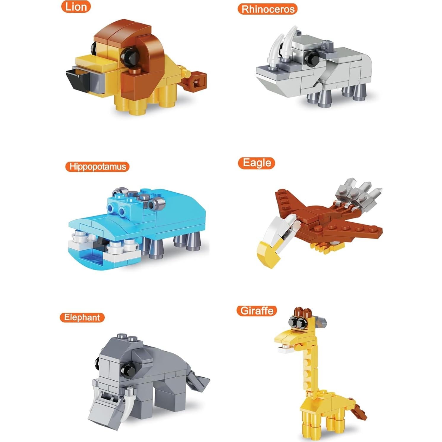 Set de Bloques de Construcción de Animales 6 en 1 JUGUETES INCREÍBLES 184 PCS