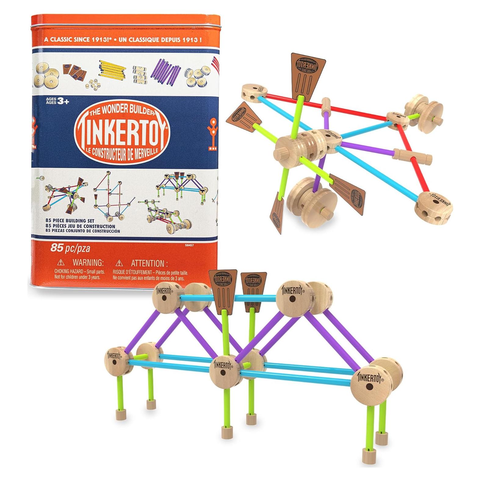 Set de Construcción Retro TINKERTOY en Lata - 85 Piezas