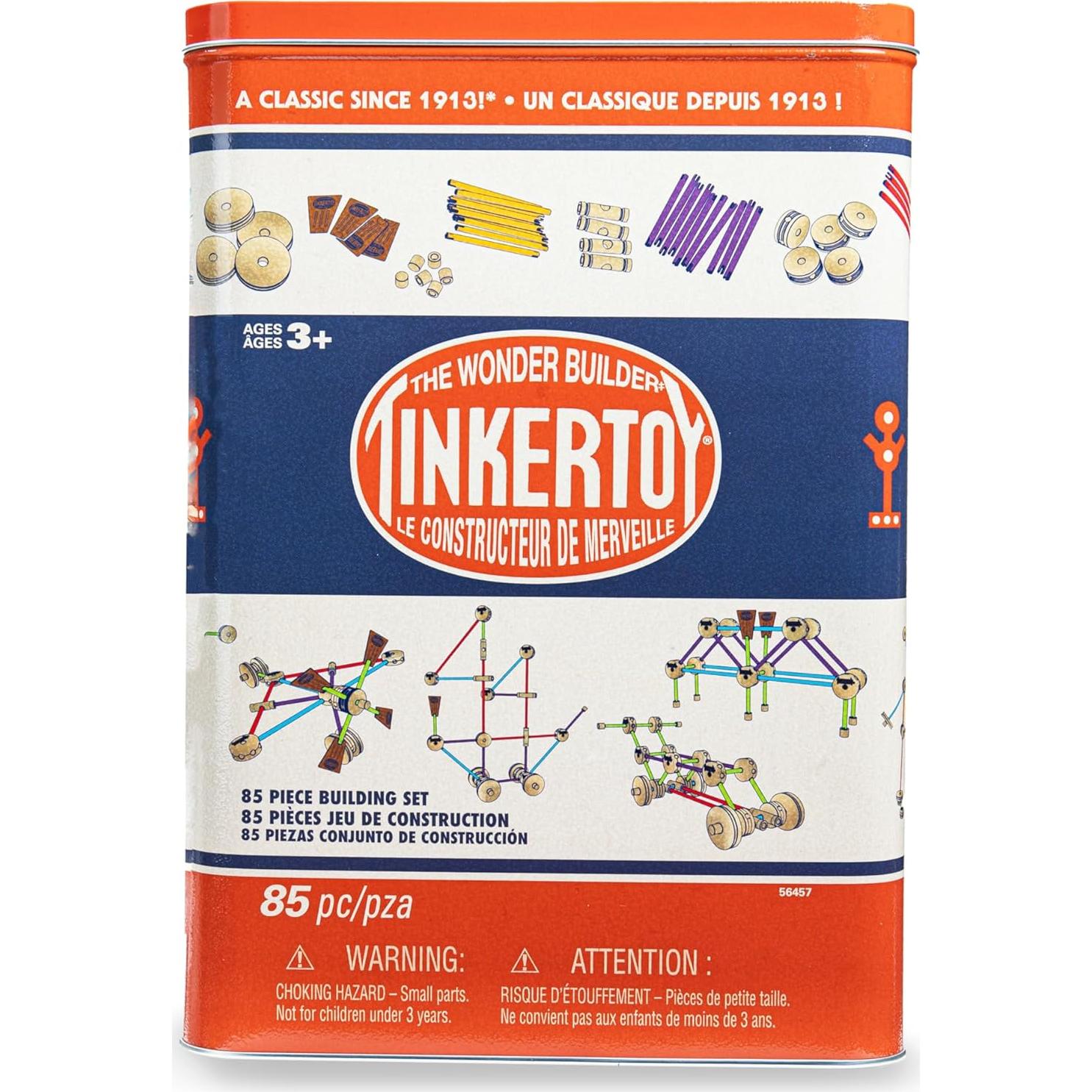 Set de Construcción Retro TINKERTOY en Lata - 85 Piezas