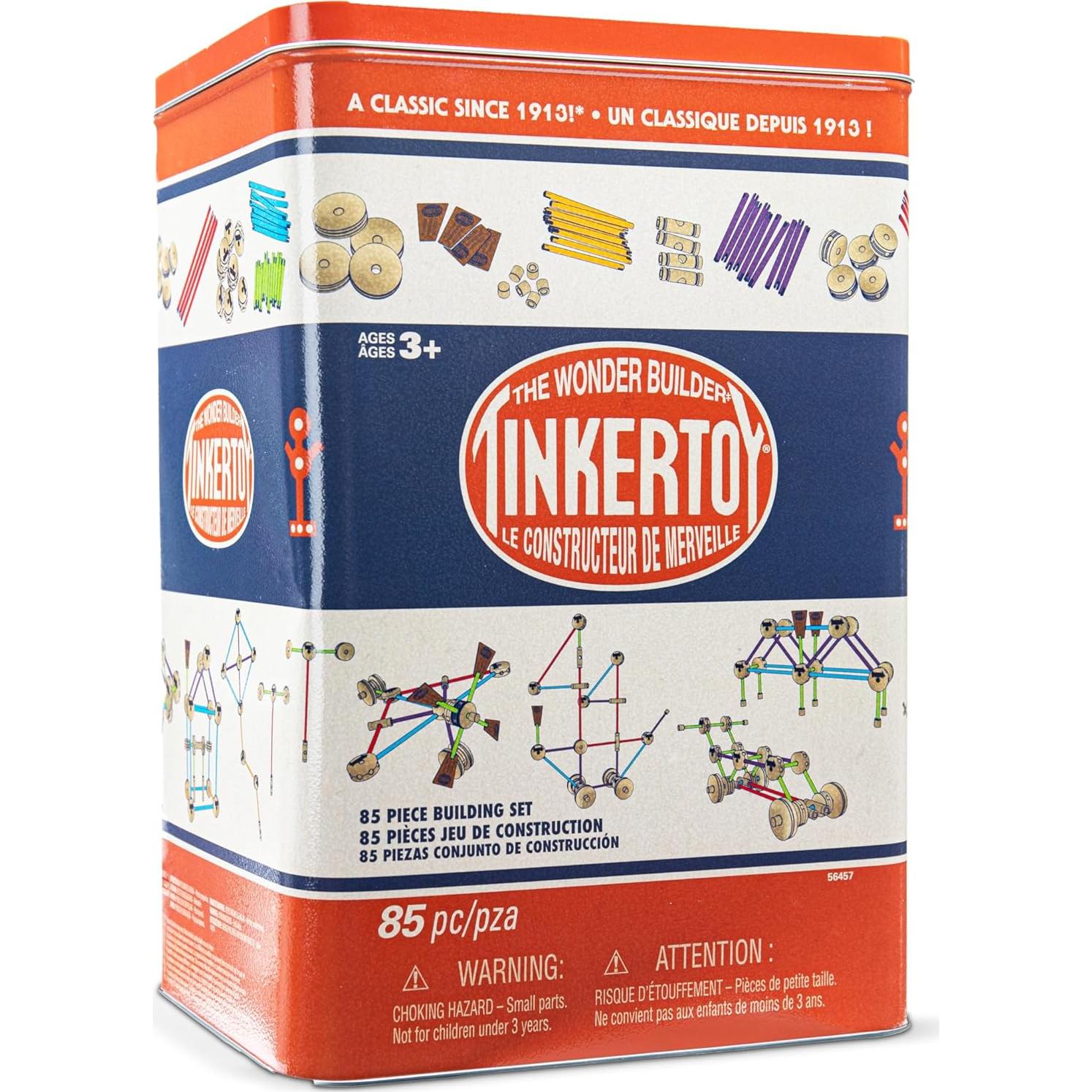 Set de Construcción Retro TINKERTOY en Lata - 85 Piezas