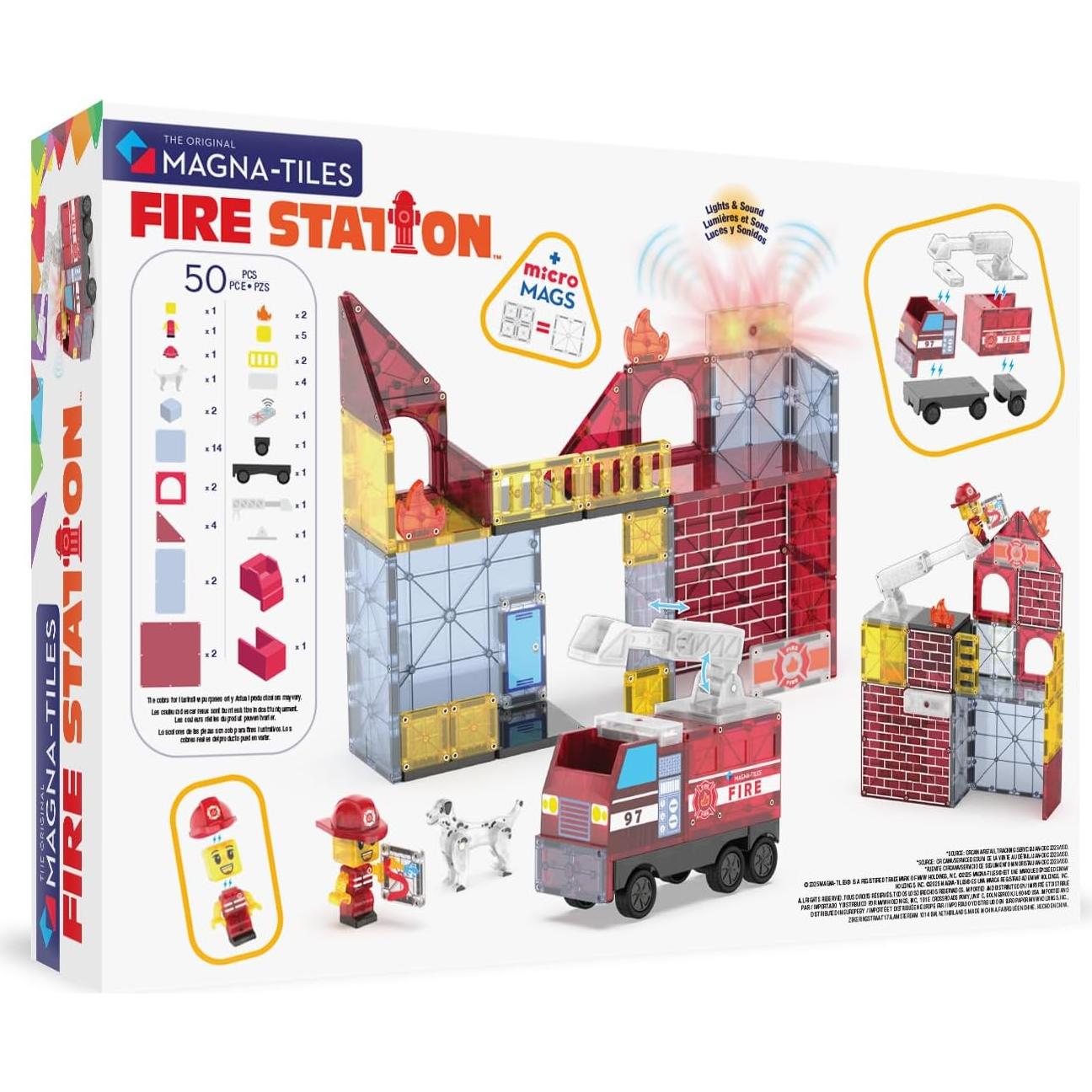 Set de Estación de Bomberos MAGNA-TILES 50 Piezas con Luz y Sonido