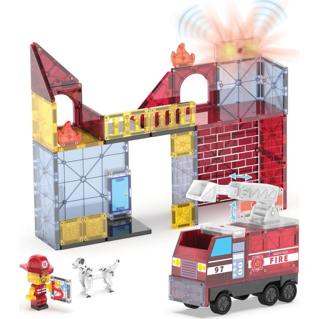 Set de Estación de Bomberos MAGNA-TILES 50 Piezas con Luz y Sonido