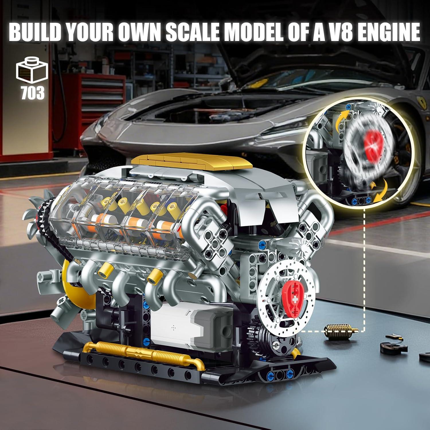 Kit de Construcción Motor V8 BseSparklion 703 Piezas STEM