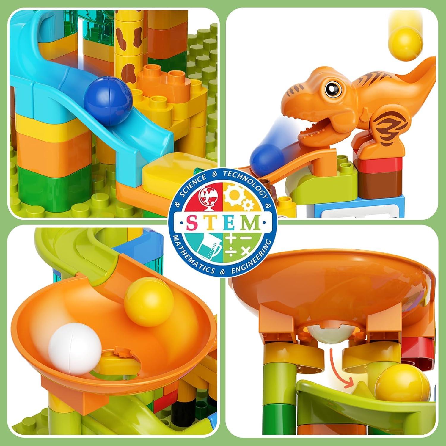 Set de Carrera de Canicas Burgkidz Dinosaurios y Jirafas 145 Piezas