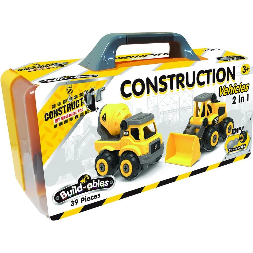 Juego de Construcción 2-en-1 Excavadora y Camión de Cemento - 39 Piezas - Juguetes STEM para Niños 3 Años