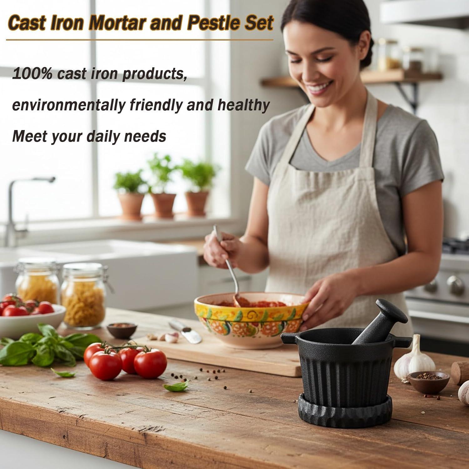 Juego de Mortero y Maja de Hierro Fundido UKENEM 3 Piezas