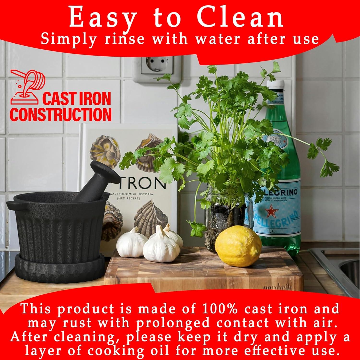 Juego de Mortero y Maja de Hierro Fundido UKENEM 3 Piezas