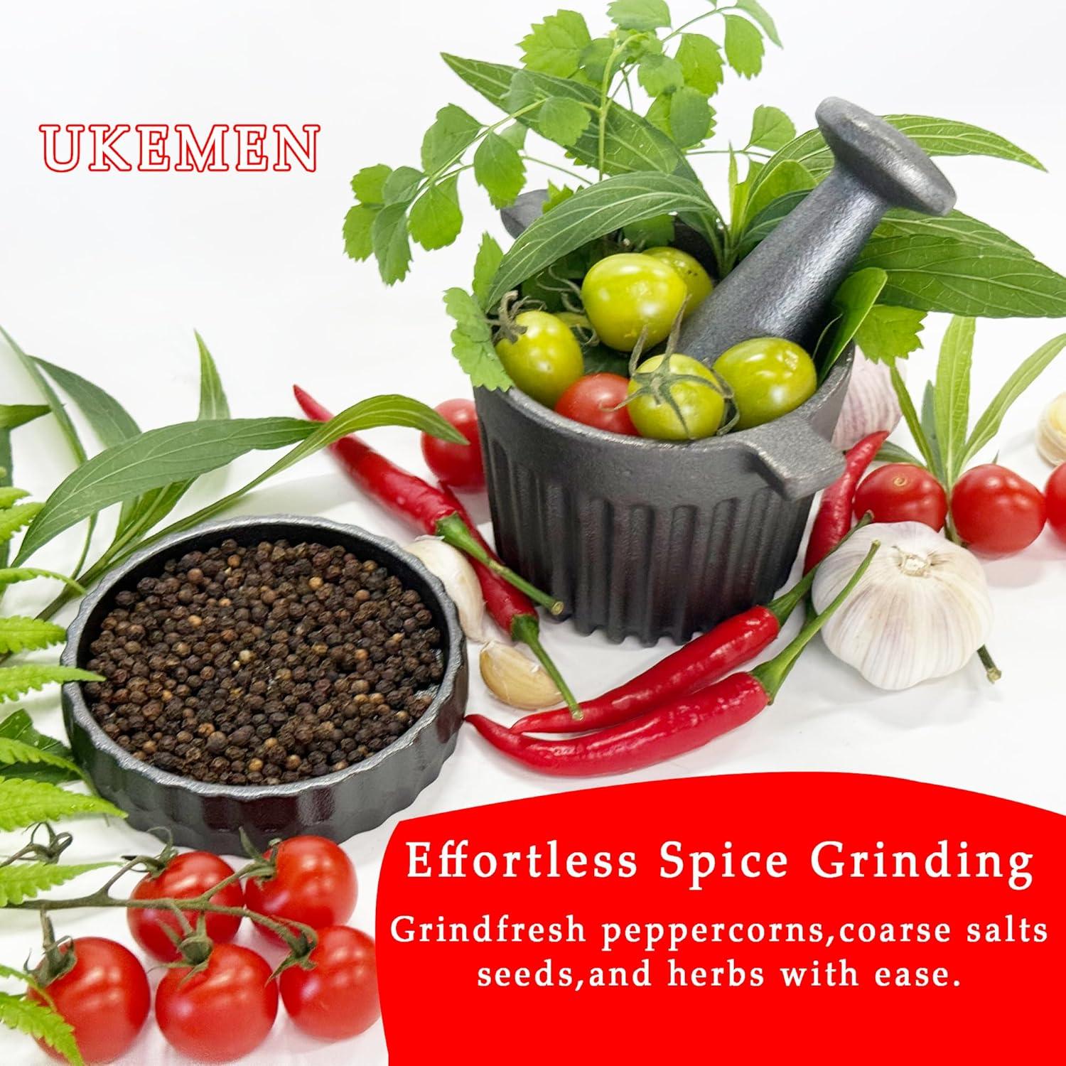 Juego de Mortero y Maja de Hierro Fundido UKENEM 3 Piezas