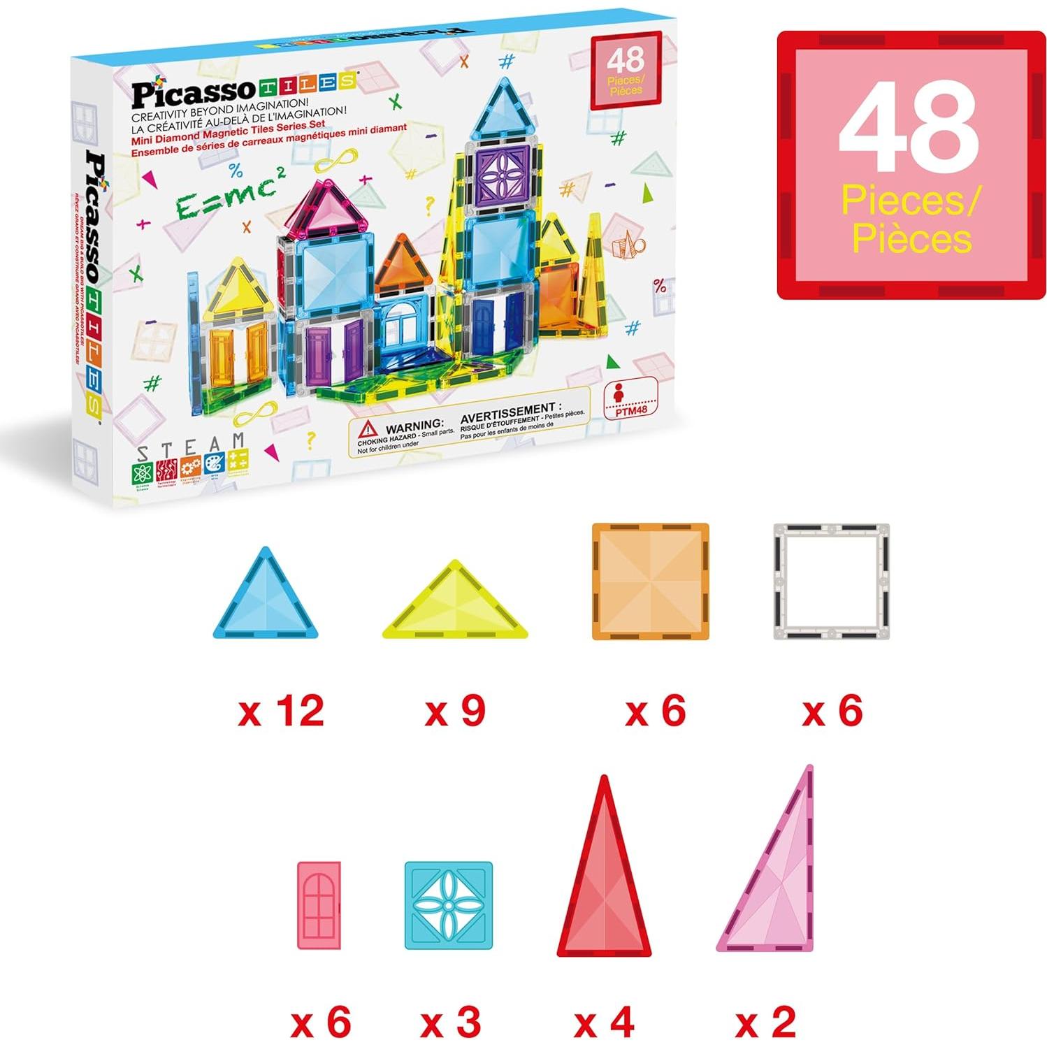 PicassoTiles Bloques Magnéticos 48 Piezas con Ventanas y Puertas