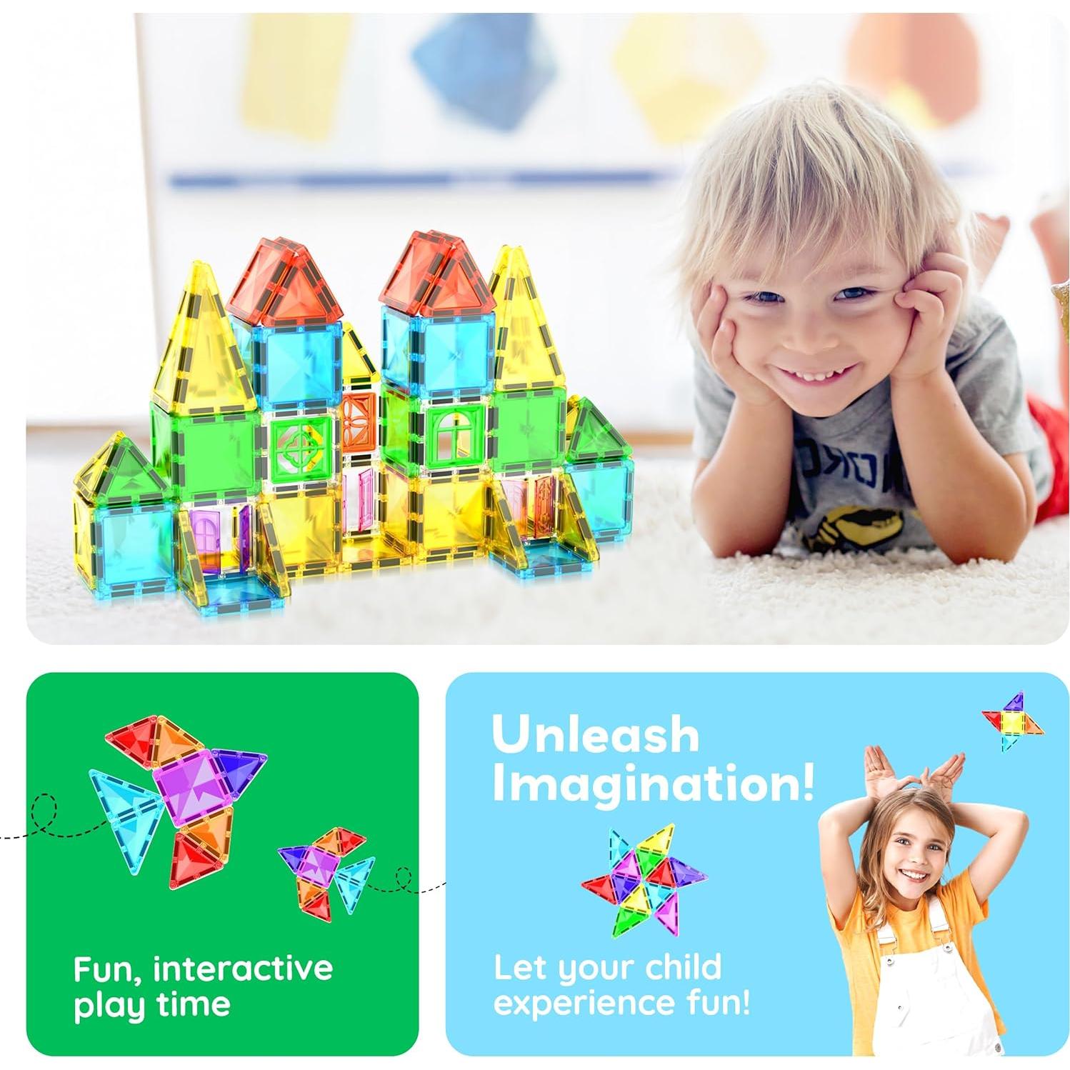 PicassoTiles Bloques Magnéticos 48 Piezas con Ventanas y Puertas