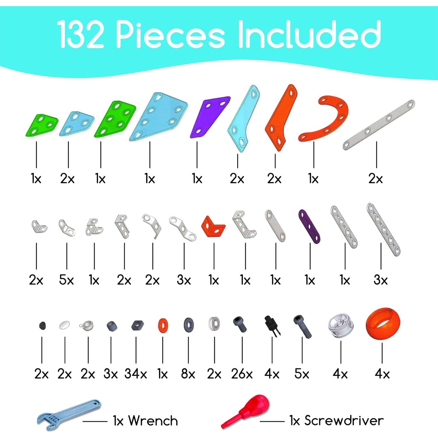 Juego de Construcción Play Brainy 132 Piezas 5-en-1 STEM