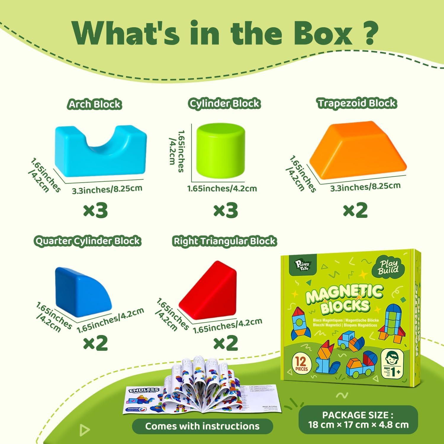 Set de Bloques Magnéticos Grandes Pairez Toys 12 Piezas 3D